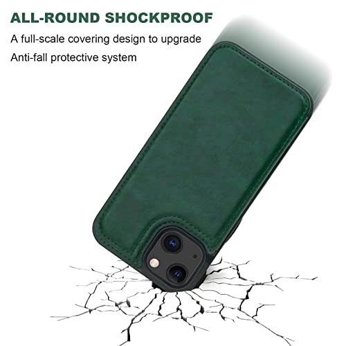 ONETOP Compatible with iPhone 13 Wallet Case with Card Holder, PU Leather Kickstand Card Slots Case, Double Magnetic Clasp Durable Shockproof Cover 6.1 Inch(Green) by ONETOP - Used condition - Image 6