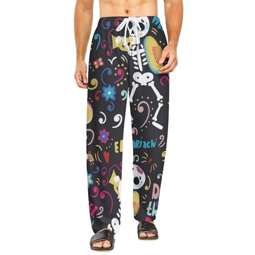 Pantalon de pyjama long pour femme avec poches imprimé squelette coloré S