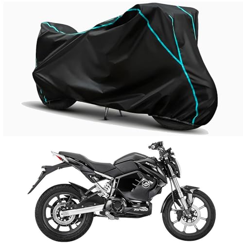 Image of Waterproof Bike Body Cover Compatible for | Revolt RV Cafe Racer STD | Taffeta Fabric, Sky Piping Design, Bottom Elastic Fit | Dustproof, Sun UV & Rain Protection for All Weather.