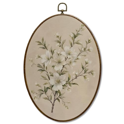 JQF Vintage Floral Oval Framed Wall Art, Cottagecore Retro Flower...