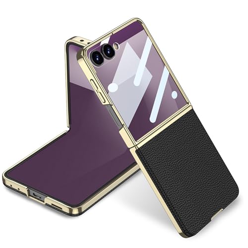 Étui en cuir pour Samsung Galaxy Z Flip 7 coque luxe noir électroplaqué