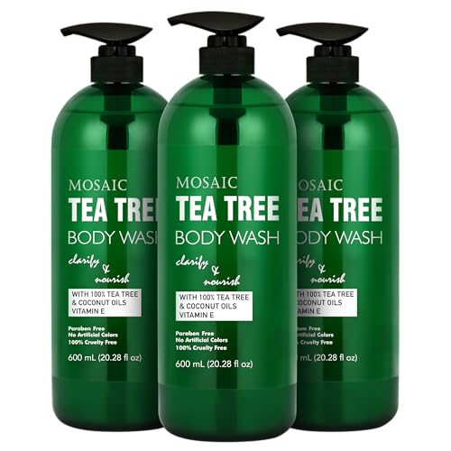 Image of AnatoliaDaphne Tea Tree Body Wash and Shower Gel with Vitamin E for Jock Itch, Eczema, Ringworm, Body Odor, Body Wash Women & Men with Added Body Oils,LARGE 20.2 FL Oz Bottle (Tea Tree, Pack of 3)