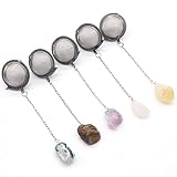 5 Pcs Tea Filter Stainless Steel with Crystal Energy Stone Tea Strainers with Fine Mesh Extend Chain