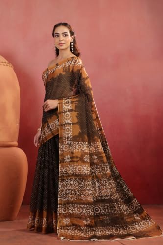 Image of TAMAIRA FASHION Mulmul Pure Cotton Saree For Woman Batik Printed|Office Wear Daily Wear Sarees For Women Without Blouse Piece (Available in 13 Colours)