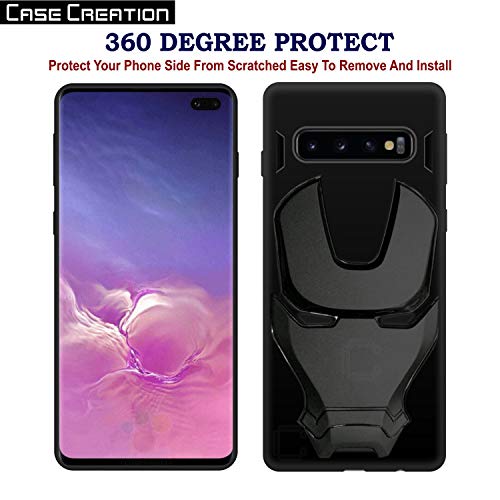 Image of COVERLY Official 3D Touch Feel Trending Real Hero Avenger Logo Mask Soft Rugged Grip Iron Man Super Power Cartoon Movie Silicone Matte Strong Back Cover for Samsung Galaxy S10 Plus -Black