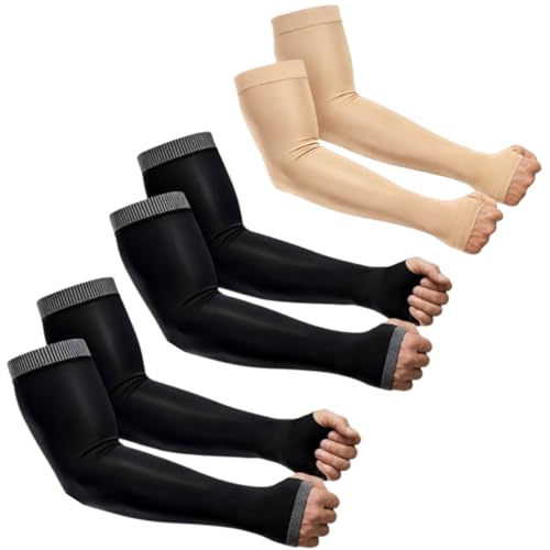 Image of PulGos UV Protection Arm Sleeves with Thumb Holes, Nylon Sun Protection Hand Cover for Running and Cycling, Unisex