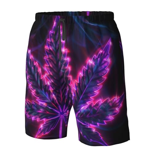 Marijuana Leaf Cannabis Neon Trippy Psychedelic Purple Men's Quick Dry Swim Shorts, Mesh Lined Beach Trunks with Pockets2