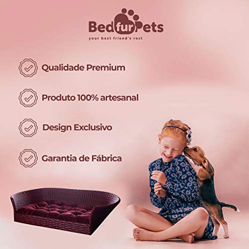 Cama Pet Cachorro Porte Grande Até 25kg Fibra Sintética 100x60Cm Luxo Bathtub Veludo Vinho -BedFurPe