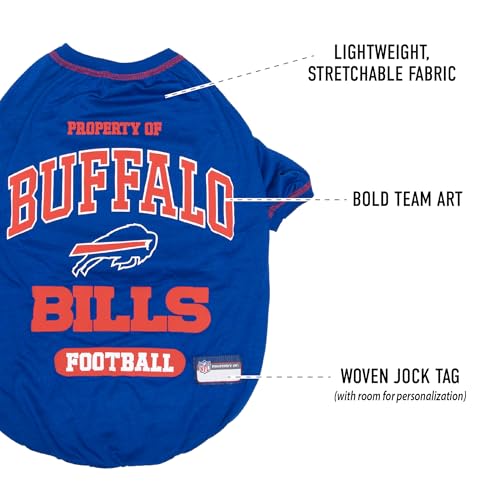 Image of NFL Buffalo Bills Dog T-Shirt for Pets, Size Medium. Officially Licensed Pet Shirt with Team Logo, Soft Stretchable Comfort Fit Apparel for Dogs & Cats