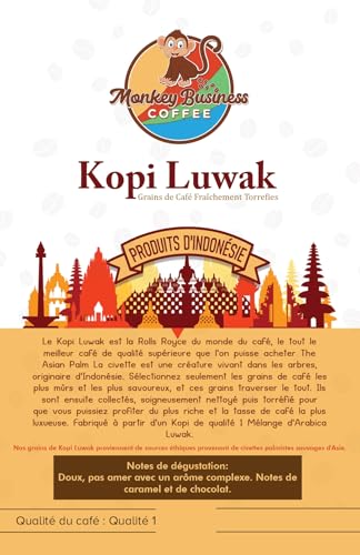 Monkey Business Coffee - Wild Kopi Luwak Coffee Whole Beans - Sustainably Sourced (from Indonesia) - 1 Kilogram