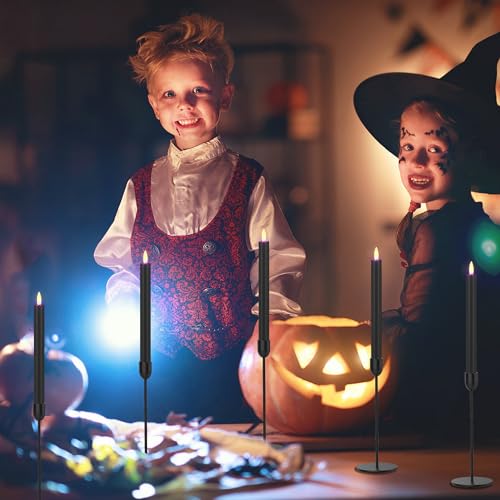 Image of SHENSY Black Flameless Taper Candles with Remote & Timer - 6 Pack 9.64 inch Battery Operated Real Wax LED Candlesticks, Flickering Halloween Candle Lights for Fireplace, Party, Indoor Decor