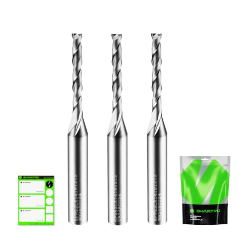 1/8 Router Bit 1/4 Shank, Spiral Upcut Router bit, 1/4 Inch CNC Router Bits, Up Cut Spiral Router Bits 1/4 Shank,Solid Carbide Router Bits 1/4, Ideal for Wood Inlay, Plunge Plastic 3PCS