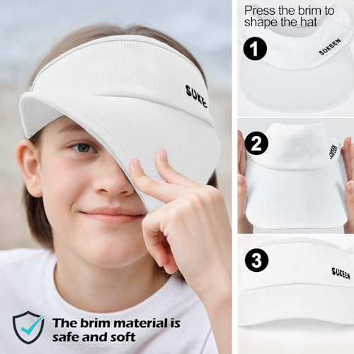Sukeen 2 Packs Kids Sun Visor Hats for Girls Boys,Lightweight Sports Cap Cooling UPF50+ Sun Hat for Running Outdoor Activity (White+Light Gray)2