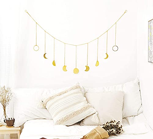 Image of Wall Decorations | Boho Accents Wall Decor | Moon Phases Art | Moon Phase Wall Hanging | Bohemian Decor for Bedroom, Home, Living Room, Apartment or Dorm (50 INCH, Golden)
