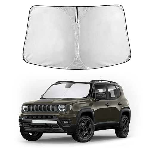 Image of EcoNour Windshield Sun Shade for Jeep Renegade 2015-2025 | Front Window Sunshade | Foldable Car Sun Protector | Blocks UV Rays & Keeps Interior Cooler