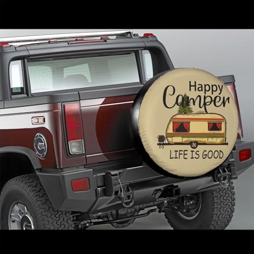 Image of Happy Retro Camper Spare Tire Cover-Cute Funny Waterproof Universal Spare Wheel Tire Covers Fit for Rv SUV Truck Camper Travel Trailer Accessories,14 inch