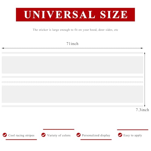 Image of 2 PCS Car Hood Sticker, 70.9 inch x 7.3 inch Waterproof Racing Stripes Auto Body Side Decals, Sports Style Hood Sticker Exterior Decoration for Most Vehicles, Car Accessories (White)