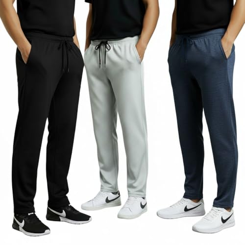 Image of Khakey Men's Black Regular Fit Cotton Plus Size Track Pant|Regular Fit Track Pants|Cotton Trackpant for Men|Solid Trackpants Men Combo