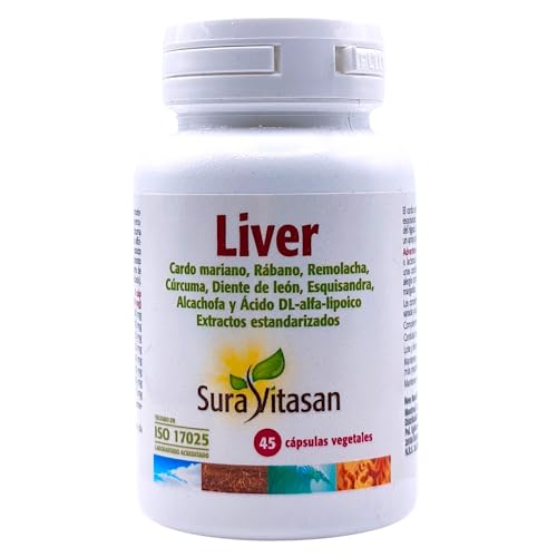 Sura Vitasan Liver 45 Cápsulas - Con Cardo Mariano, Alcachofa, Remolacha, Rábano Negro y Cúrcuma - Suplemento para Función Hepática