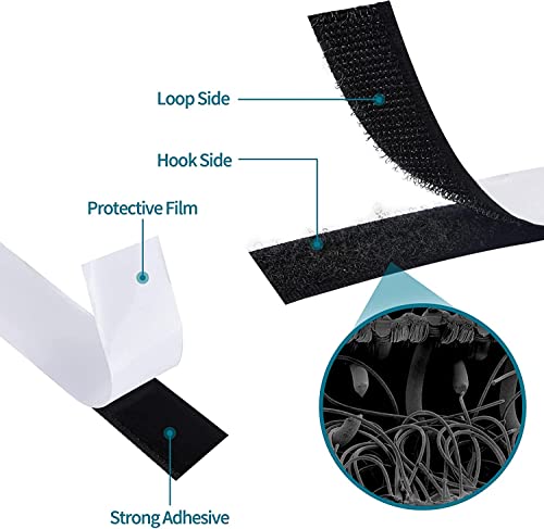 Image of 1 Inch x 82 Feet Black Hook and Loop Tape, Non Slip Couch Cushion Gripper | Bulk Sticky Back hook loop tape, Apply No Punching Wall Mounting, Keep Carpet Socket in Place at Home and Office
