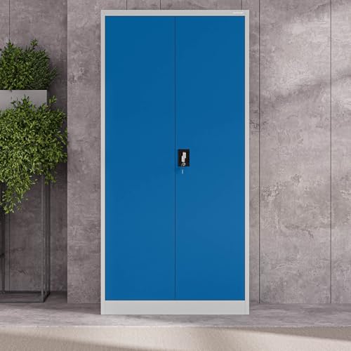 Jan Nowak Metallschrank Jan 185 x 90 x 40 cm - Metall Aktenschrank Abschließbar mit 2 Türen, Mehrzweckschrank mit 5 Ebenen, Büroschrank aus Stahlschrank mit Pulverbeschichtung - Grau-Blau