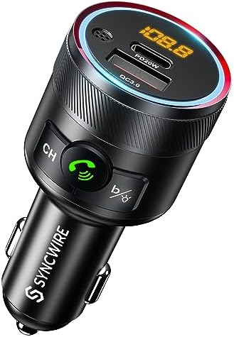 Syncwire Bluetooth 5.4 FM Transmitter for Car, 38W PD&QC3.0 Dual USB Charging Bluetooth Car Adapter Microphone & Bass Sound MP3 Music Player FM Kit with Hands-Free Calling