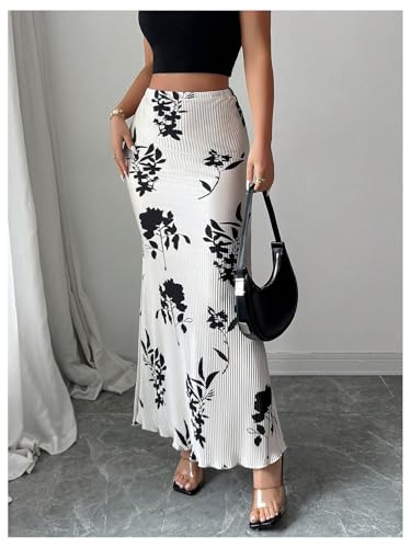 GORGLITTER Women's Floral Print Fishtail Maxi Skirt Elastic Waist Bodycon Long Skirts2