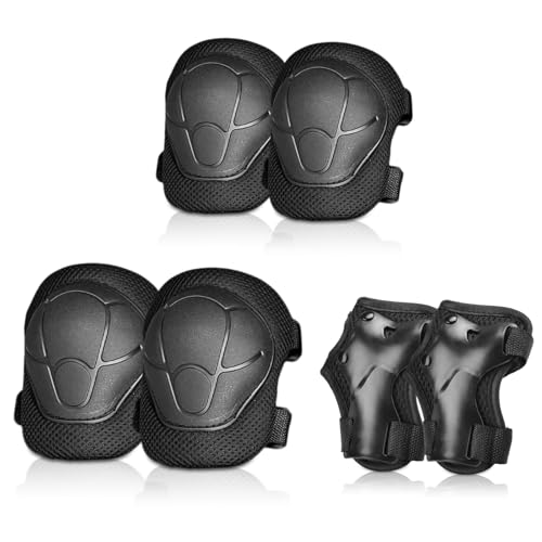SupRovare Knieschoner Kinder, Schoner Inliner Kinder 6er Set, Knie und Ellenbogenschützer für Skating Radfahren Fahrrad （Schwarzen）