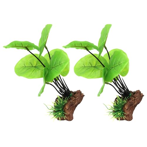 Ciieeo 2 Plantas Artificiales para Acuario Hojas de Taro Simuladas Plástico Verde Decoración Realista para Peceras de Agua Dulce y Salada Accesorios para Paisaje Acuático Set de 2