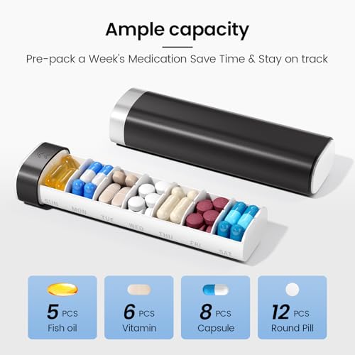 Betife Travel Pill Organizer Weekly 7 Day, Compact Daily Pill Box, Portable Medicine Case, Cute Pill Holder for Vitamins Supplements, Drawer-Shaped Pills Organizer (Black) - Image 3