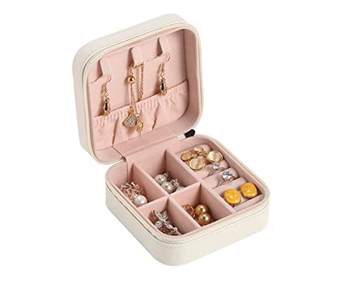 Porta Jóias Portátil Viagem Estojo Maleta Organizador Bijuterias Porta anéis colar (Branco Gelo)