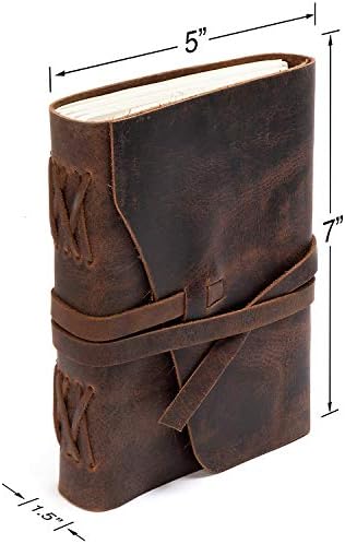 Yeegfeyn Leather Journal Notebook Handmade Artisan Unique Hand Pressed Unlined Cotton Paper for Men Women Kids 7 x 5 Inches, Great Gift for Artists, Travel Diary & Notebooks to Write in, Sketchbook