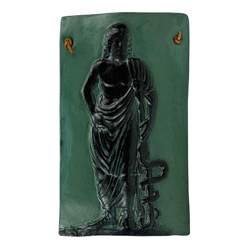 Asclepius Greek God of Medicine – Handmade Small Ceramic Wall Relief, Green, Classical Mythology Decor, Medical Art Replica