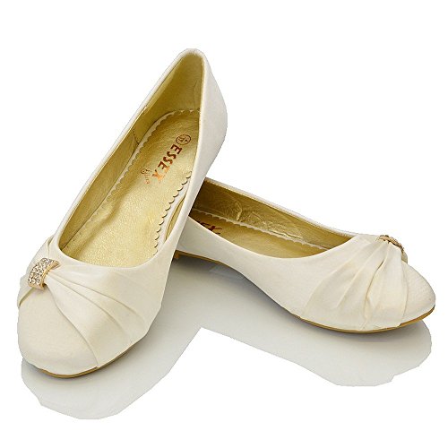 ESSEX GLAM womens Diamante Brooch Ruched Ballerina Pumps - Image 4