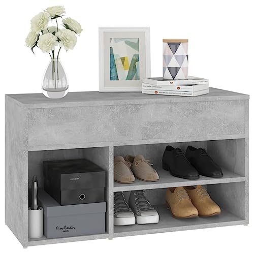 Zapatero gris hormigón de 80 cm con almacenamiento y estante para pasillo 8