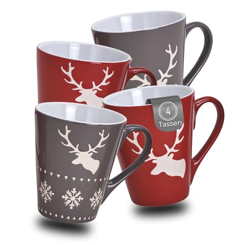Schönes Weihnachtstassen 4er Set - 200 ml Kaffee-Tassen mit Skandi...