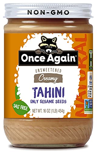 Once Again Organic Sesame Tahini, 16oz - Salt Free, Unsweetened - USDA Organic, Gluten Free, Vegan, Kosher, Peanut Free - Glass Jar