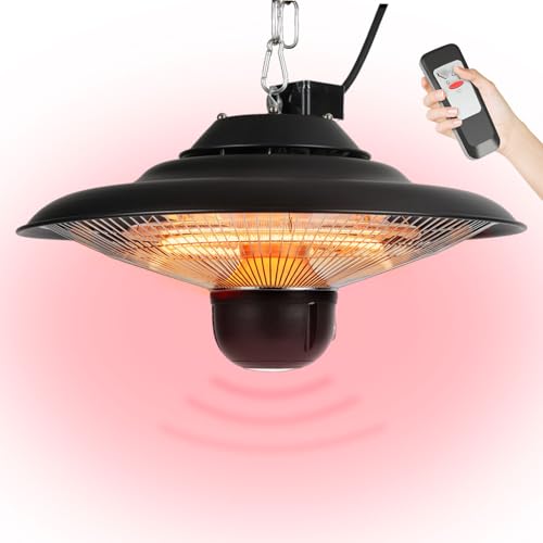 Fiqops 2x Calefactor infrarrojo, calefactor de jardín exterior 2000W, cadena, mando a distancia, calefactor infrarrojo para terraza, balcón o gastronomía exterior, exterior IP24 impermeable