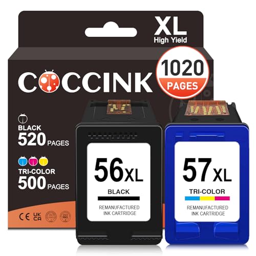 COCCINK 56XL 57XL Cartucho de Tinta para HP 56 57 XL Photosmart 7450 7762 7960 PSC 1210 1215 1315 OfficeJet 4212 4215 DeskJet 450ci Remanufacturado de Reemplazo para 56 y 57 XL Ngero y Color