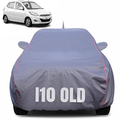 Image of 100% Waterproof Car Body Cover for Hyundai i10 Old with Mirror Pocket (Heat & UV Resistant, Triple Stitched, Soft Lining, Bottom Elastic & Piping) Grey