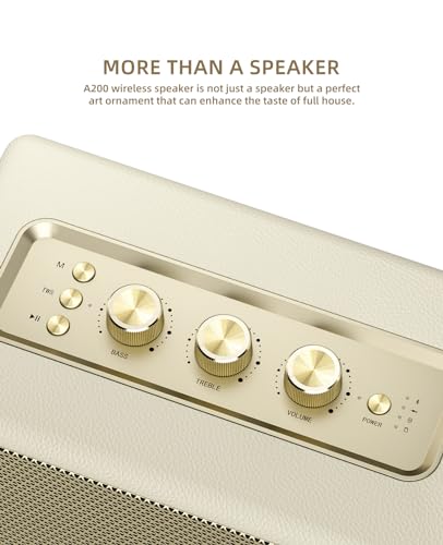 Image of MLOVE A200 Portable Retro Bluetooth Speaker with Aux Input, USB Port, Micro SD Card Slot - Decorative Wireless Bookshelf Speakers for Home & Office, Battery Powered, White and Gold