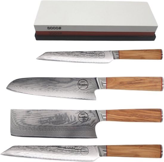 Jeu de 4 couteaux japonais de Damas pour réussir vos sashimis et découpes de légumes à la maison