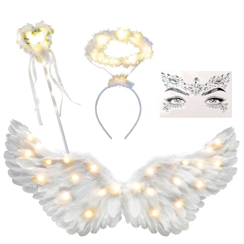 fulasiteu White Warm Light Angel Wings, 31.5 Inch Adult...
