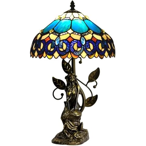 ZJART Tiffany Table Lamp Stained Glass Lamp 12X12X18.5 Inch Resin Sculpture Antique Reading Light (Blue Jewelry Baroque) Cover