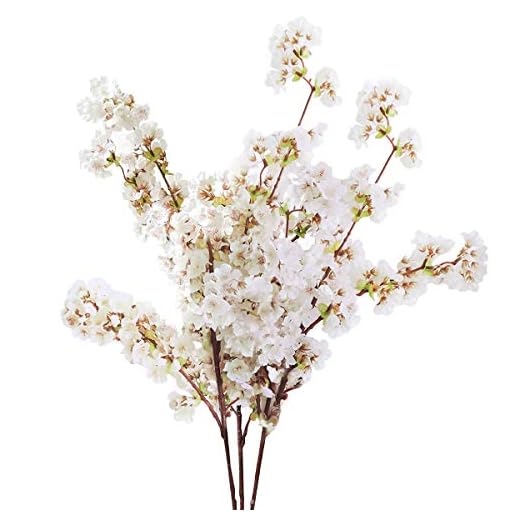 Sunm Boutique Silk Cherry Blossom Branches, Artificial Cherry Blossom Tree Stems Faux Cherry Flowers Vase Arrangements for Wedding Home Decor, Set of 3
