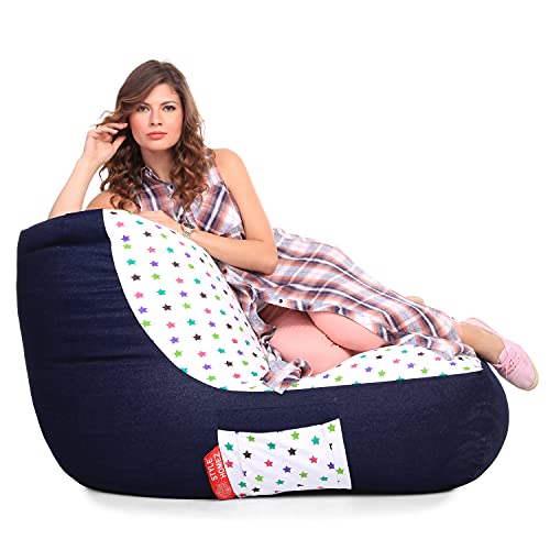 Image of Style Homez Urban Design Denim Canvas Star Printed Chair Bean Bag XXL Size Filled with Beans Fillers