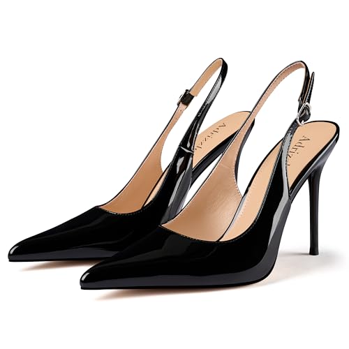 Image of Adrizzlein Slingback Heels for Women Stiletto High Heels Pumps | 4 inch Slingback Heels,Pointed Toe Heels,Closed Toe Heels,Sexy Elegant Wedding Shoes