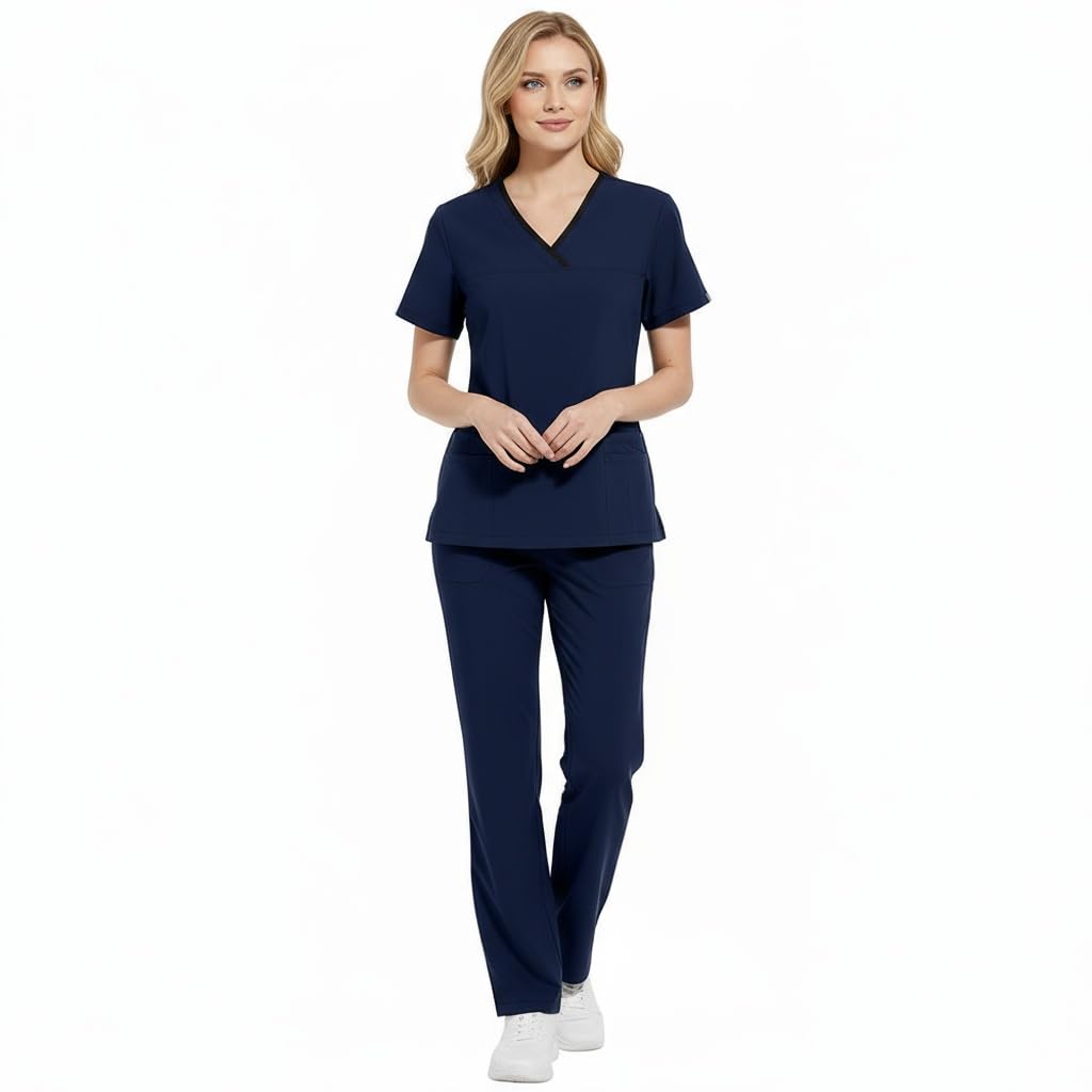 Scrubs dla kobiet Split Suit dekolt w serek top i spodnie do biegania z czterema kieszeniami czysty kolor szybkoschnące medyczne mundury pielęgniarskie DK51