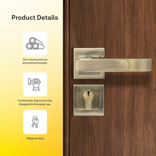 Image of Yale YECM-603-OR-TT-AB Mortise Door Lock for Bedroom /Home /Office /Hotel Suitable for Left /Right Handed Doors | Rose & Escutcheons with Thumb Turn, 3 Keys Cylinder and Lock Body (Antique Brass)