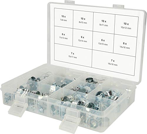 KS Tools 970.0770 Assorted Mini Hose Clamps, Diameter 7-18 mm, 78-Piece, Black/Red